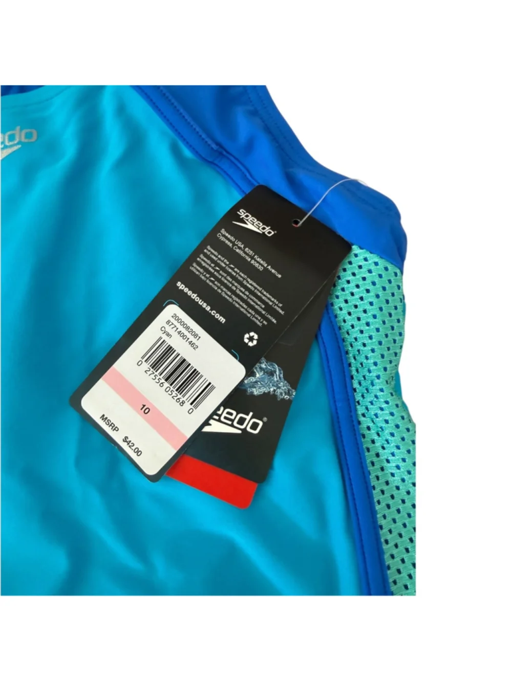 NWT Speedo Girls Size 10 Blue Aqua Mesh Splice One-Piece Swimsuit
